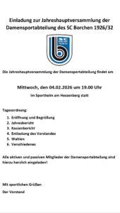 Mehr über den Artikel erfahren Einladung zur Jahreshauptversammlung
